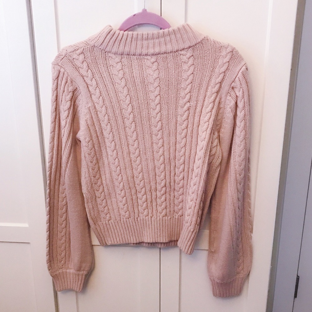 Winter Pink Knit Ruffle Sweater with Magenta Bow - Picture 8 of 8